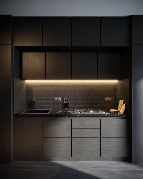 مطبخ فاخر عصري داكن اللون مع خزائن CABINEX